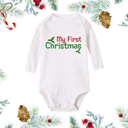 Christmas Newborn Baby White Long Sleeve Jumpsuit