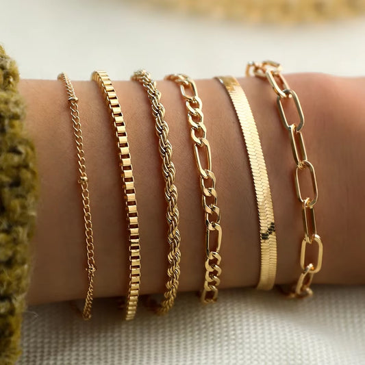 Gold Color Snake Chain Bracelet Set for Women Minimalist Twisted Rope Bangle Girl Fashion Party Jewelry Accessories