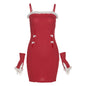 Christmas Solid Color Slim Fashion Plush Side Suspender Dress Women