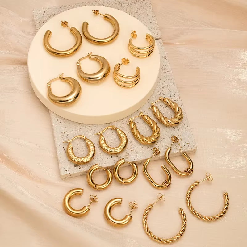 Vintage Gold Hoop Earrings – Non-Tarnish Stainless Steel Party Jewelry for Women