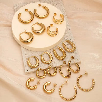 Vintage Gold Hoop Earrings – Non-Tarnish Stainless Steel Party Jewelry for Women