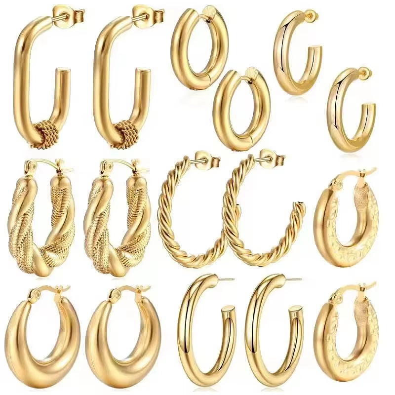 Vintage Gold Hoop Earrings – Non-Tarnish Stainless Steel Party Jewelry for Women