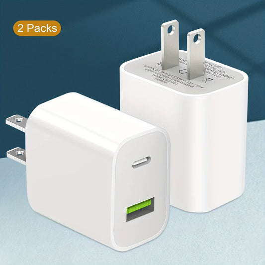 2-Pack USB C Charger Block – Dual Port Power Delivery Adapter for Fast Charging