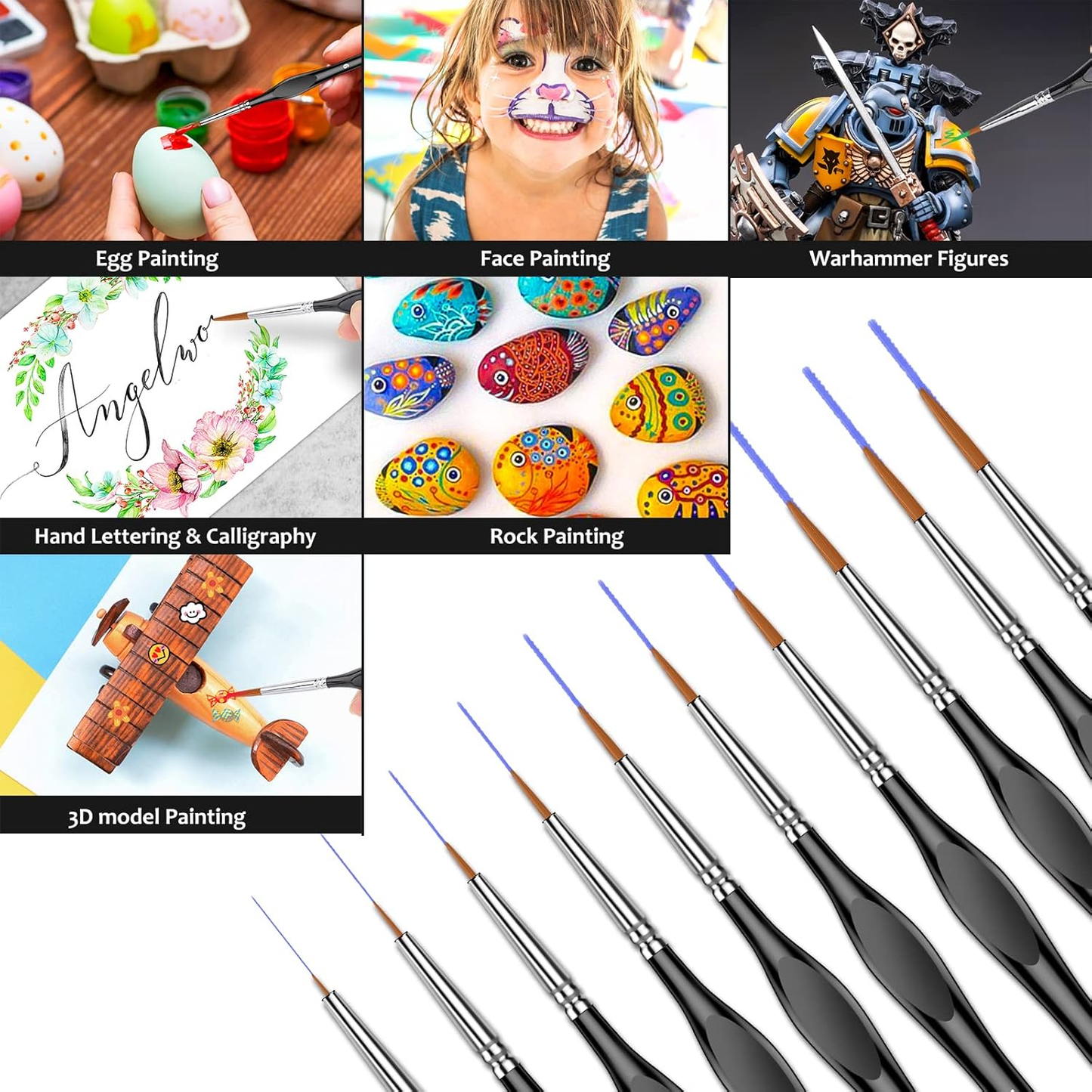 10Pcs Micro Paint Brushes Set with Triangular Handles - for Acrylic, Watercolor