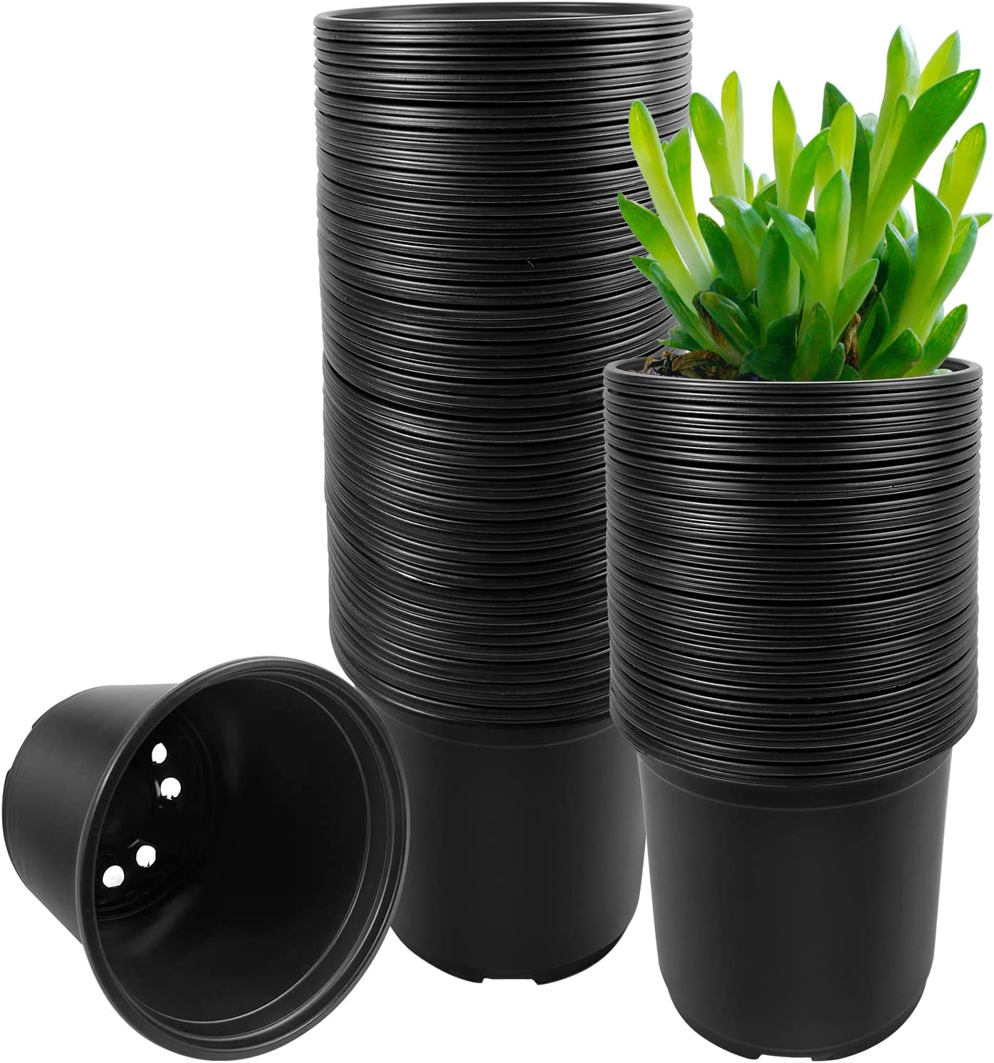 100 Pack Plastic Nursery Pots with Drainage Holes for Plants and Seedlings