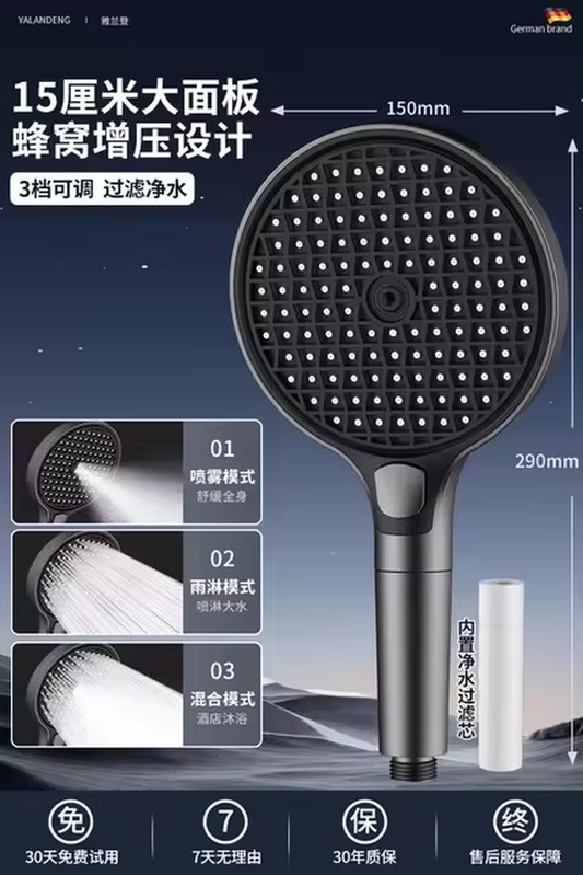 15CM High Pressure Shower Head with Filter and 3 Spray Modes for Bathrooms