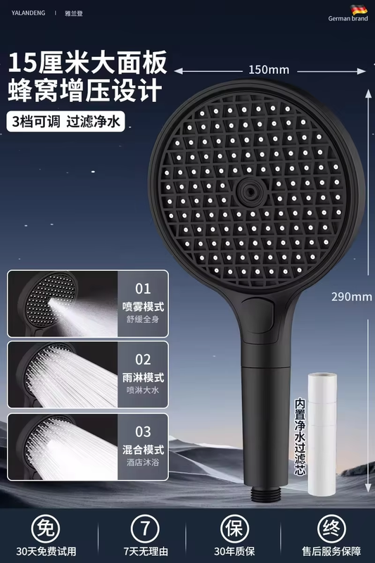 15CM High Pressure Shower Head with Filter and 3 Spray Modes for Bathrooms