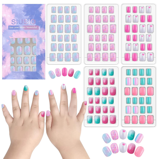 120 Pcs 5 Pack Children Acrylic Fake Nails Press on Pre-Glue Full Cover Glitter