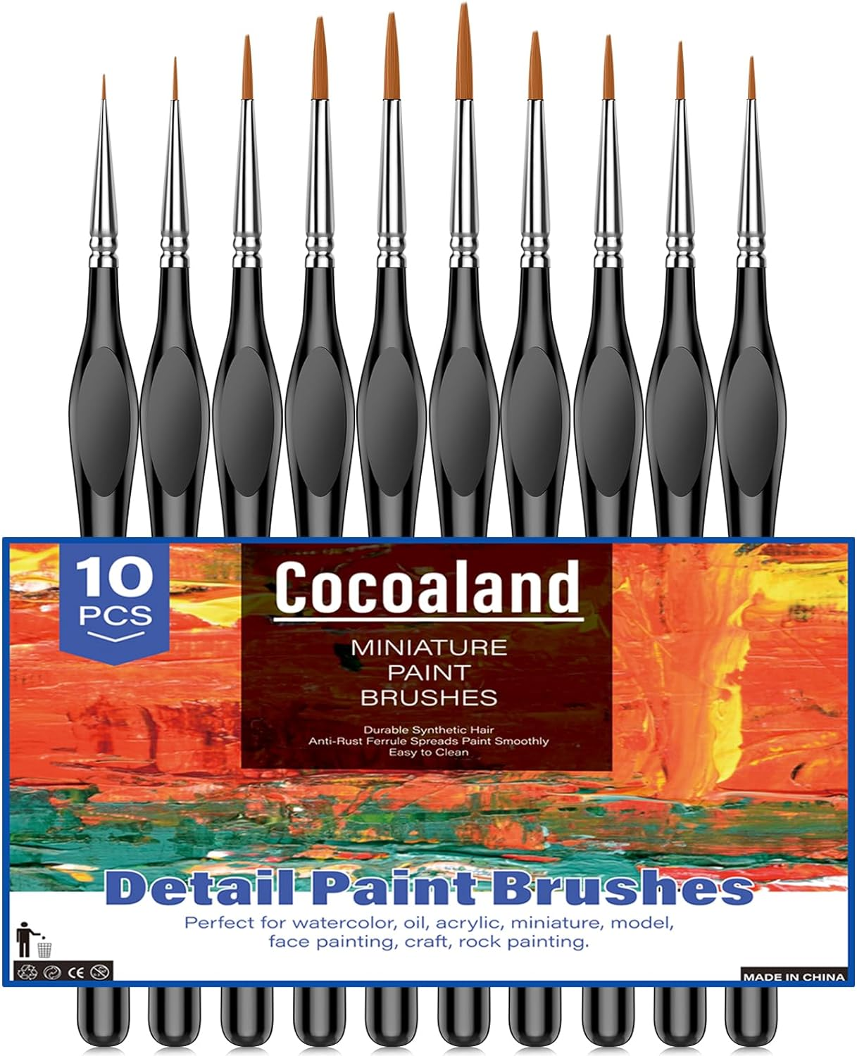 10Pcs Micro Paint Brushes Set with Triangular Handles - for Acrylic, Watercolor