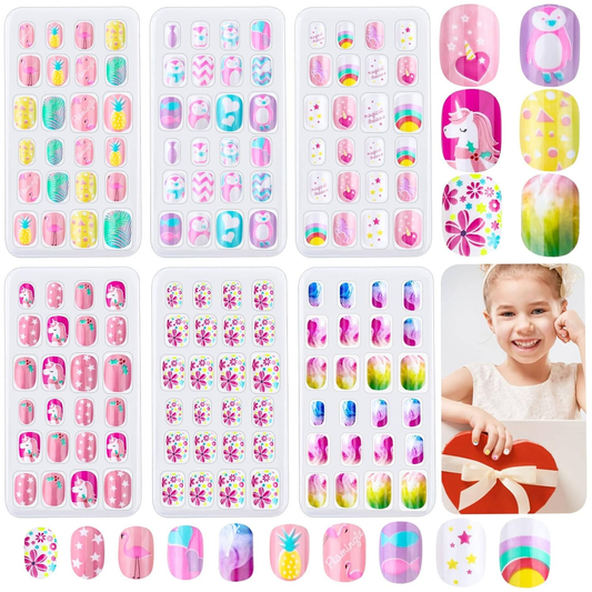 144 Pieces Press on Nails Grils,  Children Fake Artificial False Nail Glue Full