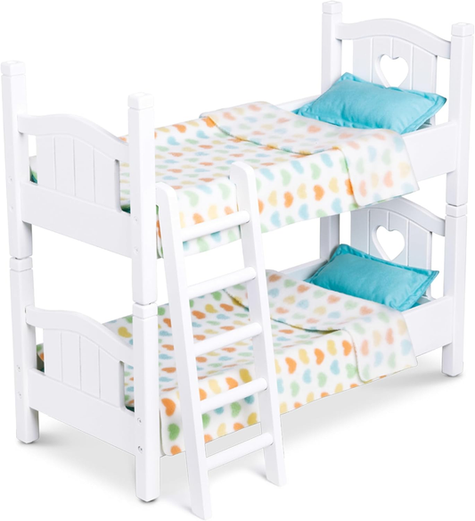 "Mine to Love Wooden Play Bunk Bed for Dolls up to 18", White, 2 Beds, Stacked"