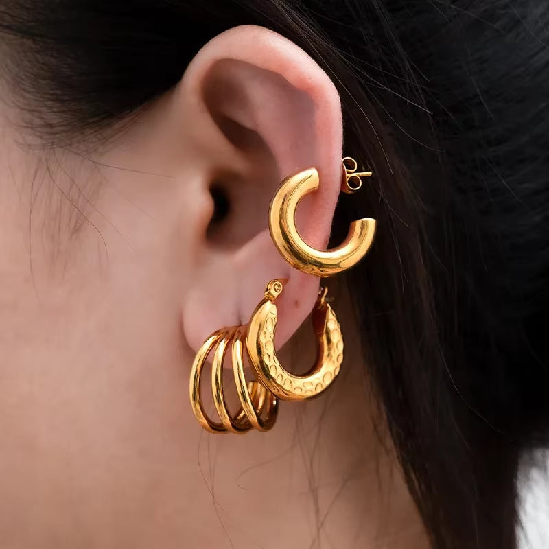 Vintage Gold Hoop Earrings – Non-Tarnish Stainless Steel Party Jewelry for Women