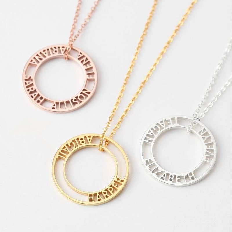 Personalized Round Hollow Name Pendant Christmas Gift Necklace