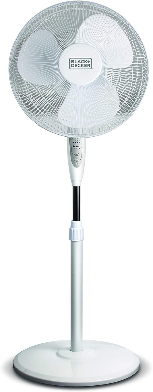 16-Inch Adjustable Pedestal Stand Fan with Remote and Touch Control, Oscillating Function and 3-Speed Settings, White