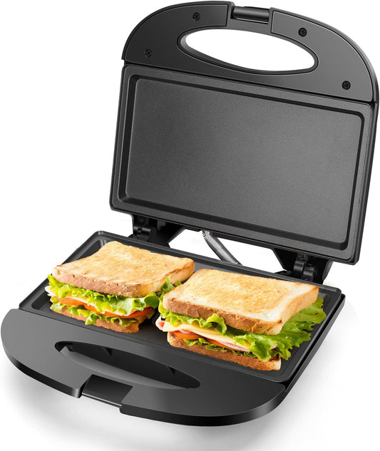 Sandwich Maker with Non-Stick Deep Grid Surface for Egg, Ham, Steaks Compact Electric Grill Tostadora De Pan Black, ETL Certificated, Roy