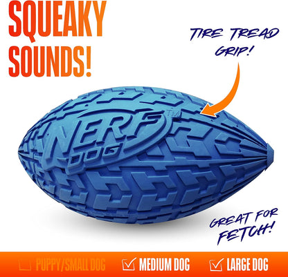 Tire Football Dog Toy with Interactive Squeaker, Lightweight, Durable and Water Resistant, 6 Inch Diameter for Medium/Large Breeds, Single Unit, Blue (1571)