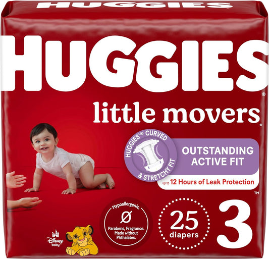 Size 3 Diapers, Little Movers Baby Diapers, Size 3 (16-28 Lbs), 25 Count