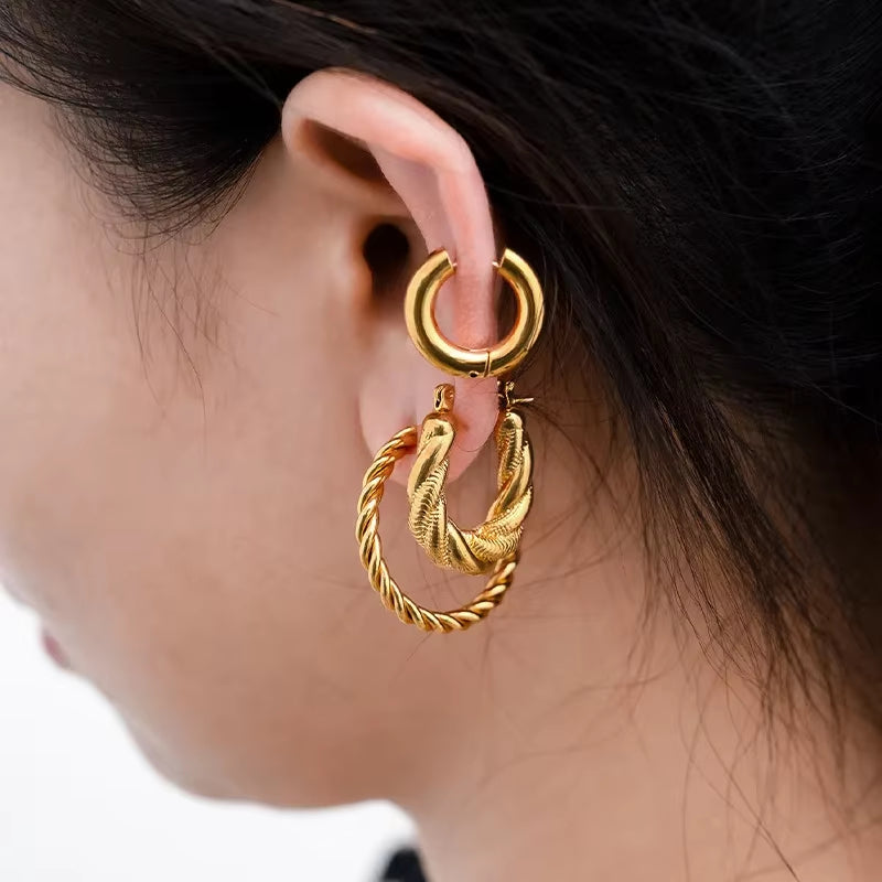 Vintage Gold Hoop Earrings – Non-Tarnish Stainless Steel Party Jewelry for Women