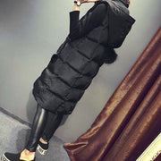 Autumn Winter Women Black Hooded Long Parkas Vest Fashion Warm Black Hooded