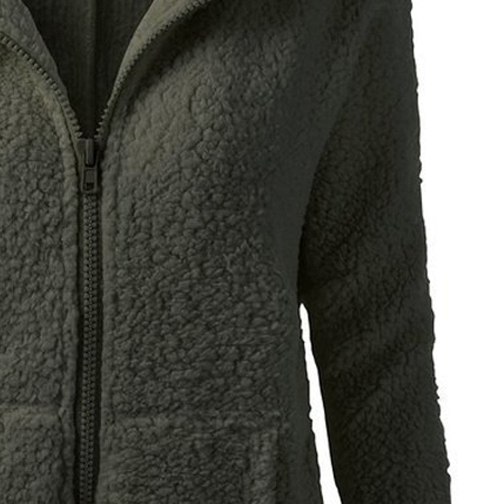 Jacket Women Autumn Winter Fleece Hooded Overcoat Loose Solid Color Pocket Pullover Classic Windproof Zipper