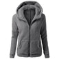 Jacket Women Autumn Winter Fleece Hooded Overcoat Loose Solid Color Pocket Pullover Classic Windproof Zipper