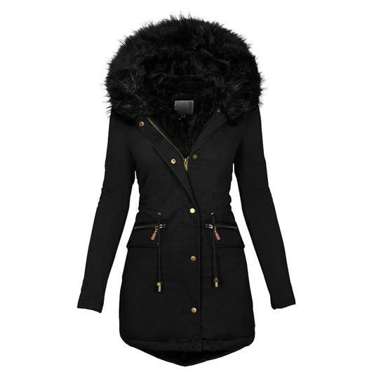 Women Winter Long Jacket Casual Thick Warm Faux Fur Plush Hooded Fur Collar Parkas Female Snow Coat Jackets Slim Overcoat куртка