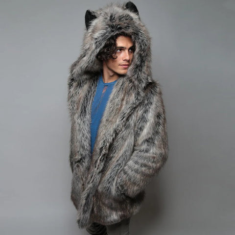 Winter Couple Men Faux Fur Coat 2021 Casual Women Hooded Fox Fur Jacket Coat Bear Ear Warm Long Sleeve Jacket Overcoat