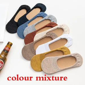 5 Pairs Invisible No-Slip Socks – Silicone Lined, Solid Color Fashion Socks