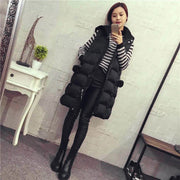 Autumn Winter Women Black Hooded Long Parkas Vest Fashion Warm Black Hooded