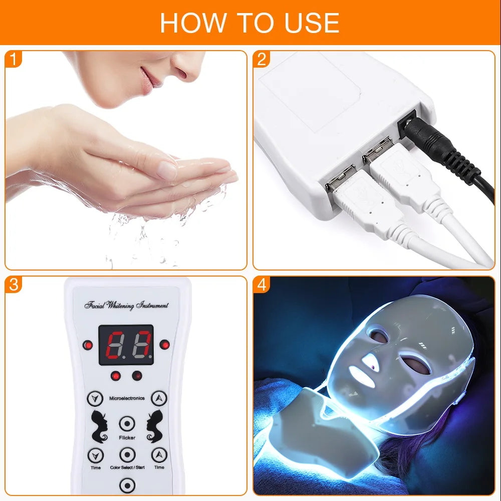 Air Bag-7 Colors Light LED Skin Care Facial Beauty Mask With Neck Skin Rejuvenation Treatment Beauty Anti Acne Therapy Whitening