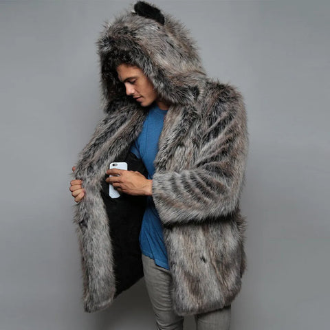 Winter Couple Men Faux Fur Coat 2021 Casual Women Hooded Fox Fur Jacket Coat Bear Ear Warm Long Sleeve Jacket Overcoat