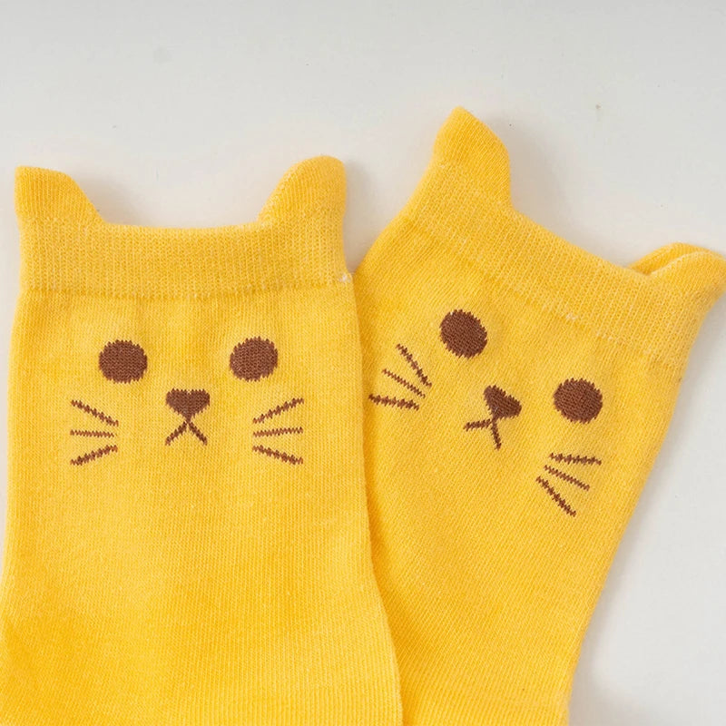 Cute Cartoon Cat Crew Socks – Kawaii Kitty Paw Print Harajuku Mid-Tube Socks