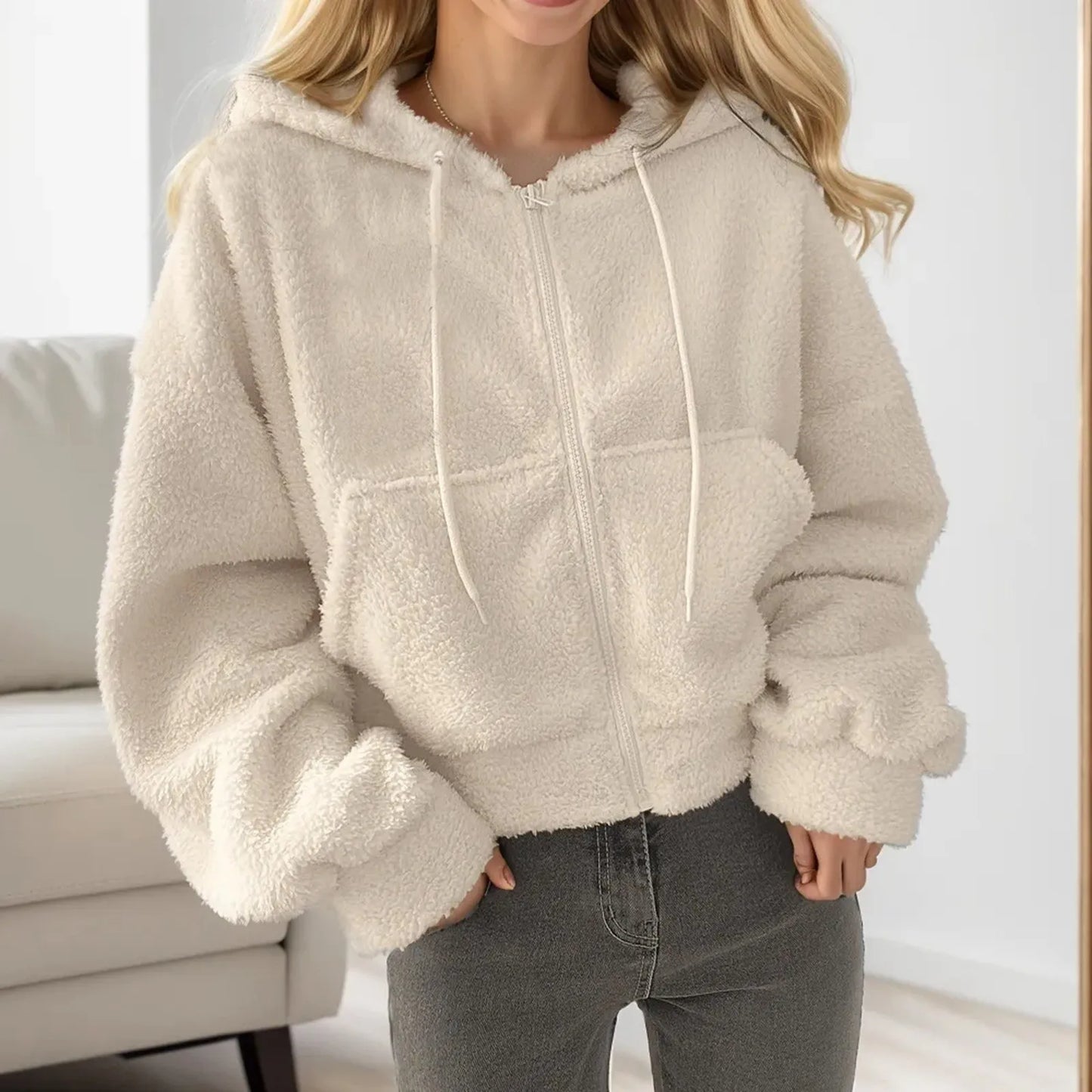 Sweatshirt Fashion Solid Color Tracksuit Winter Warm Cardigan Streetwear свитшот