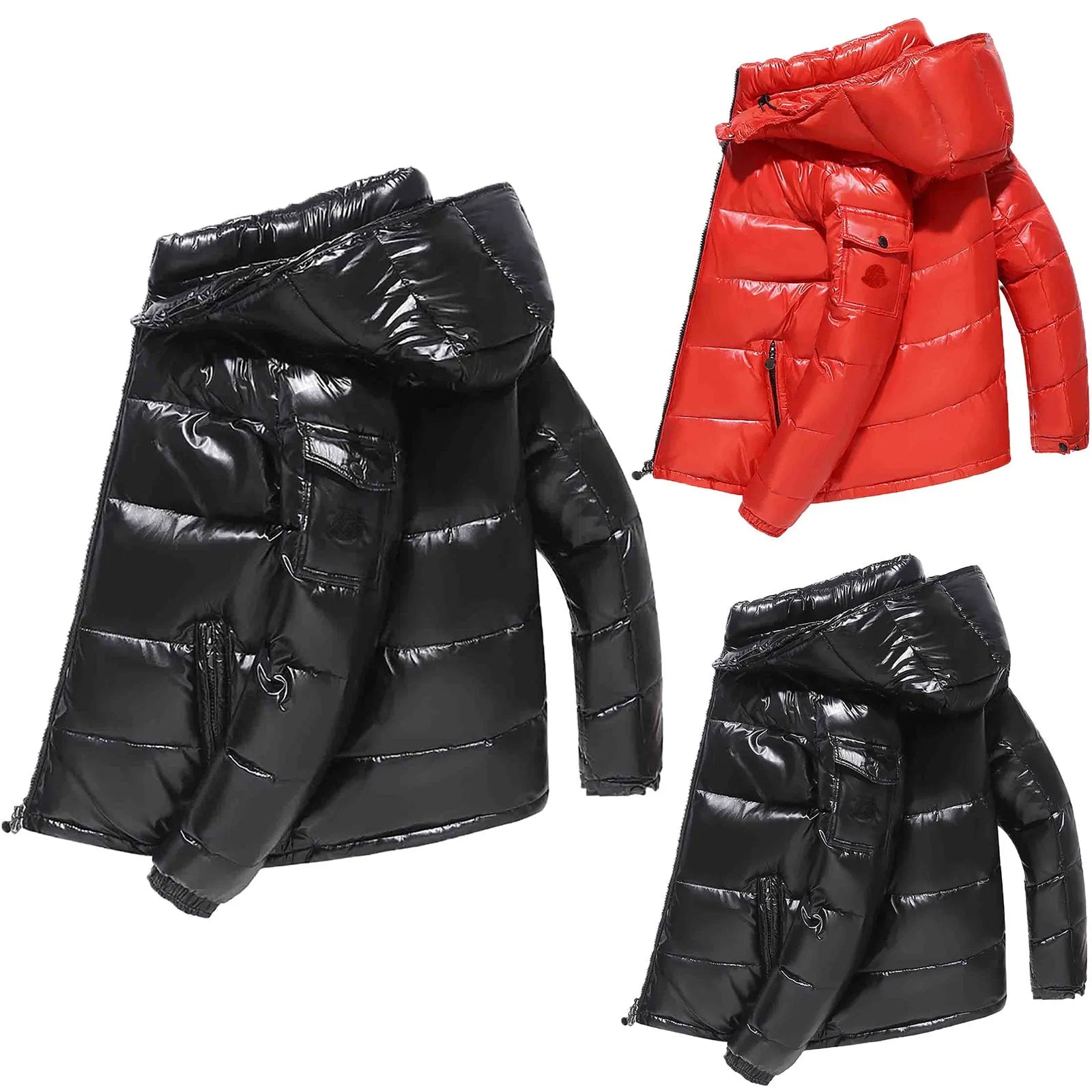 Men Fashion Casual Male Quilted Padded Shiny Buffer Bubble Thick Coat Metallic Shiny Stand