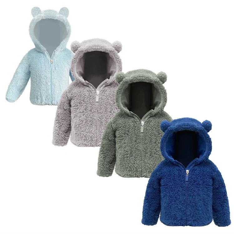 Kids Baby Boys Girls Warm Jacket Bear Hoods Infant Toddler Outerwear Hooded Clothes Velvety