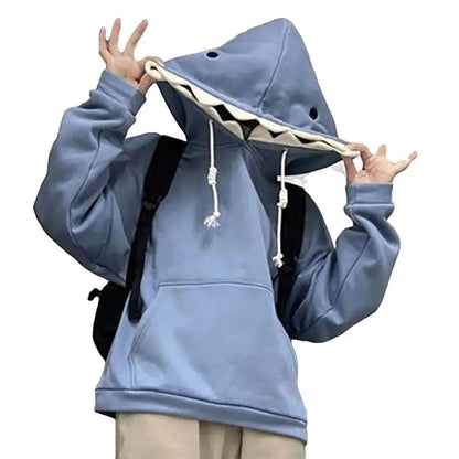 Blue Hoodies Long Sleeve Shark Shape Couple Pullover Animal Hooded Cartoon Sweatshirt