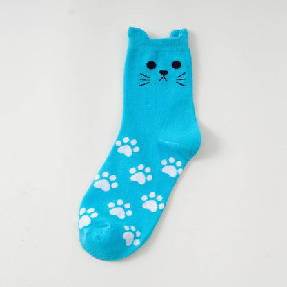 Cute Cartoon Cat Crew Socks – Kawaii Kitty Paw Print Harajuku Mid-Tube Socks