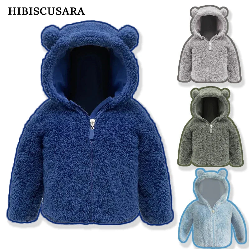 Kids Baby Boys Girls Warm Jacket Bear Hoods Infant Toddler Outerwear Hooded Clothes Velvety