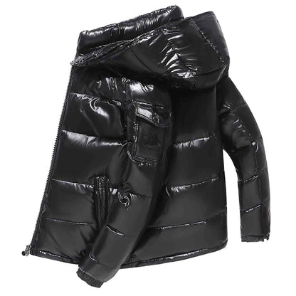 Men Fashion Casual Male Quilted Padded Shiny Buffer Bubble Thick Coat Metallic Shiny Stand