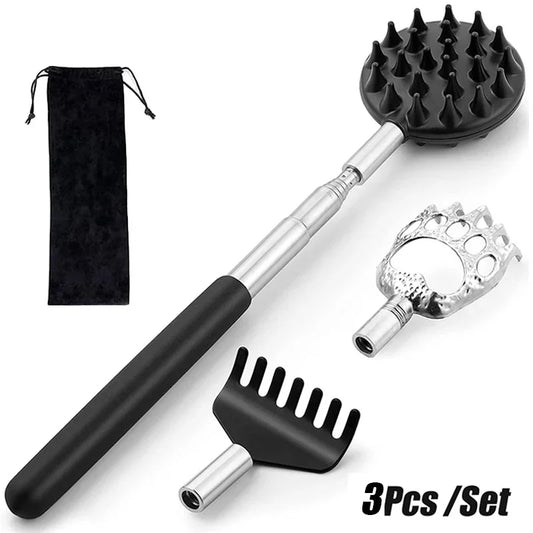 3PCS Telescopic Back Scratcher Set – Extendable Massager for Itch Relief & Relaxation