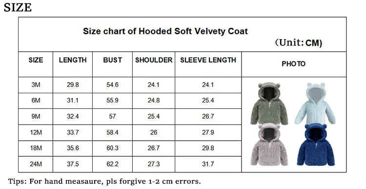 Kids Baby Boys Girls Warm Jacket Bear Hoods Infant Toddler Outerwear Hooded Clothes Velvety