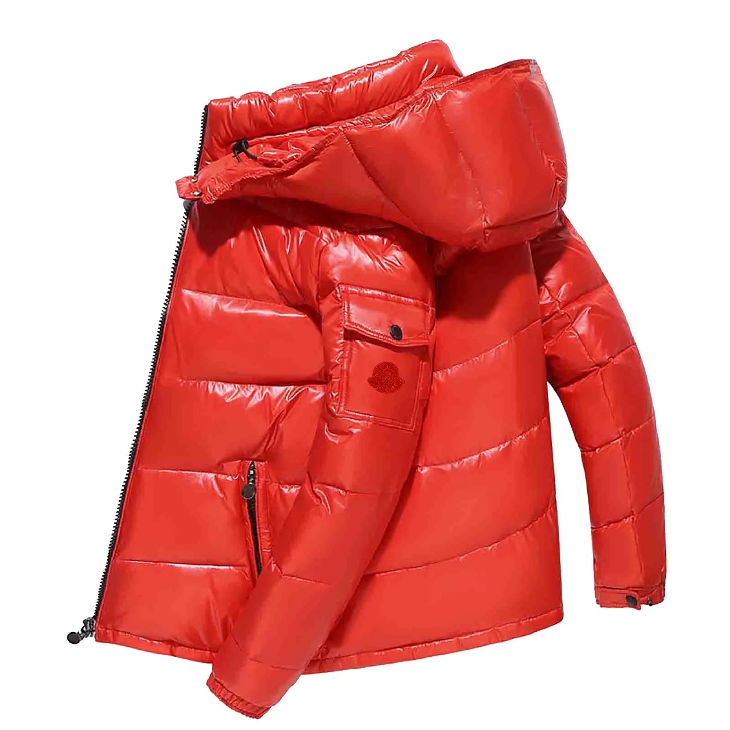 Men Fashion Casual Male Quilted Padded Shiny Buffer Bubble Thick Coat Metallic Shiny Stand