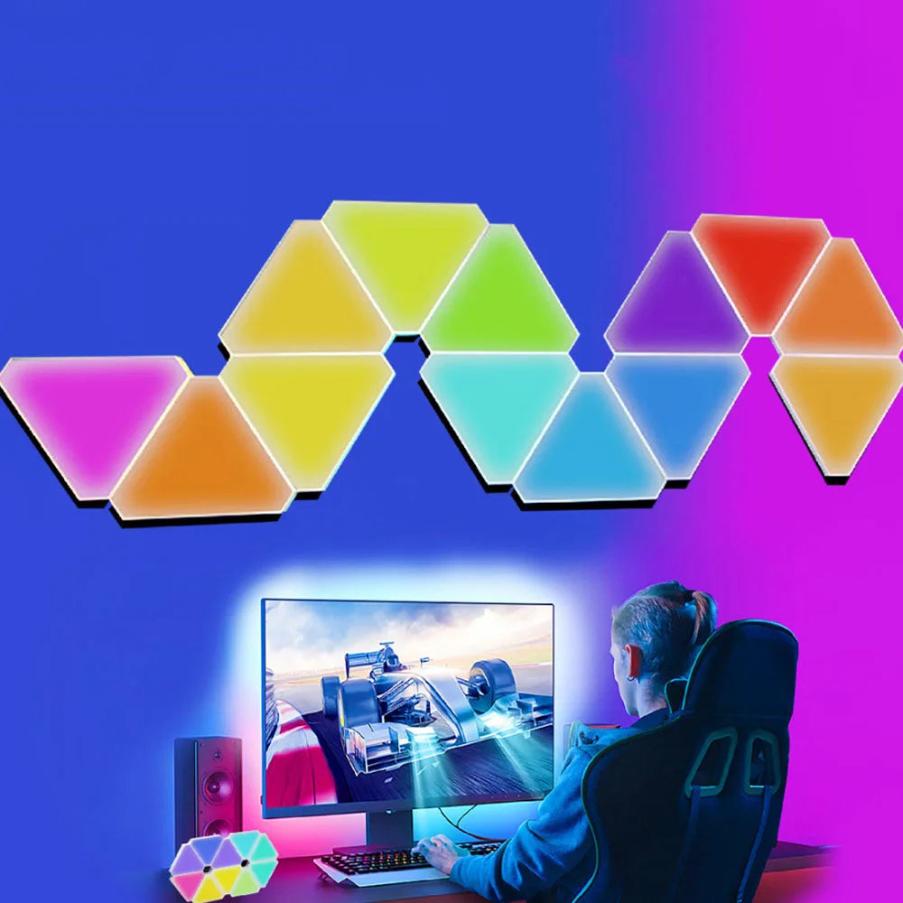 LED Triangular Quantum Lamp RGB Wall Lamp Smart Pickup Rhythm Background Light For Bedroom Bedside Night Light Office Decoration