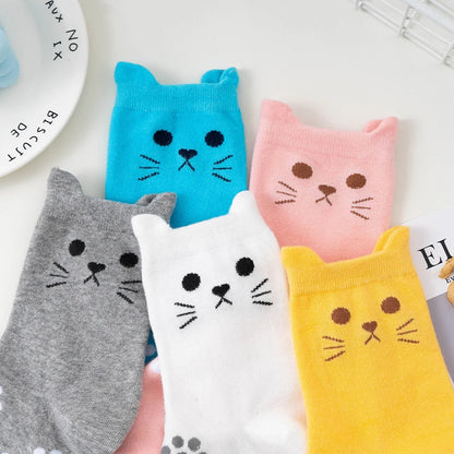 Cute Cartoon Cat Crew Socks – Kawaii Kitty Paw Print Harajuku Mid-Tube Socks