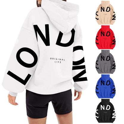 Women Y2k Hooded Streetwear Pullovers Womens Home Outdoor Workout Long Sleeve Hoodie Back Letter Print Oversized Sweatshirt