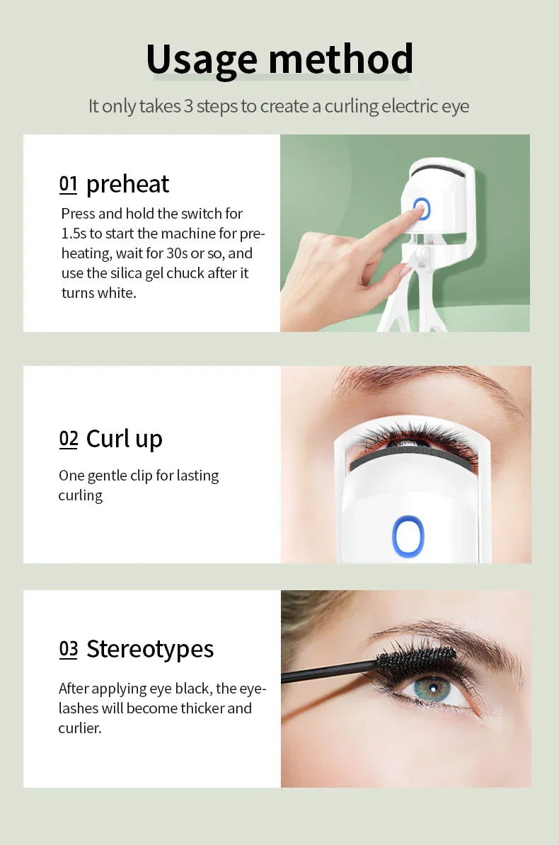 Electric Eyelash Curler USB Charging Model Fast Heating Portable Eye Lash Perm Shaping and Lasting Curling Thermal Eyelash Clip