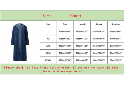 Fashion Streetwear Overcoat Chic Long Hooded Outwear Women Casual Denim Jacket Single-breasted Cardigan Ankle Length Coat