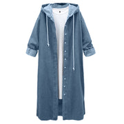 Fashion Streetwear Overcoat Chic Long Hooded Outwear Women Casual Denim Jacket Single-breasted Cardigan Ankle Length Coat