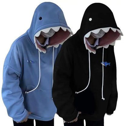 Blue Hoodies Long Sleeve Shark Shape Couple Pullover Animal Hooded Cartoon Sweatshirt