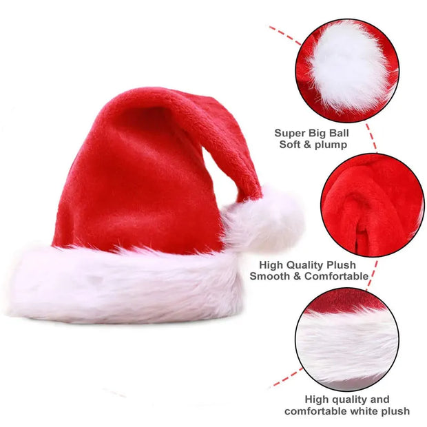 Plush Christmas Santa Hat - Long Red Holiday Hat for Adults & Kids | Unisex 2024 Festive Party Supplies & Gifts